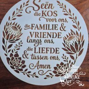 Seën die kos voor ons, die familie & vriende langs ons, die liefde tussen ons, Amen - Stencil